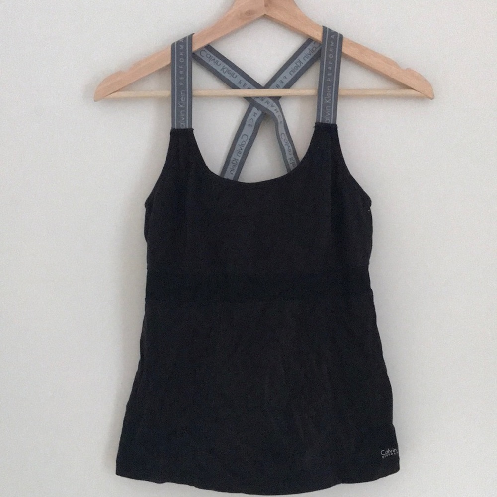 Calvin Klein Performance race back workout top in black and pink